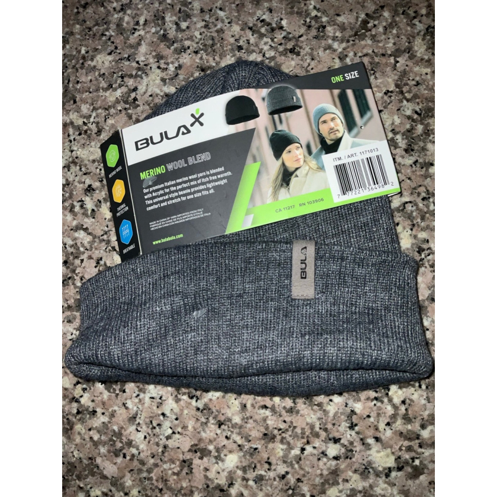 Bula Unisex Merino Wool Blend Beanie Gray